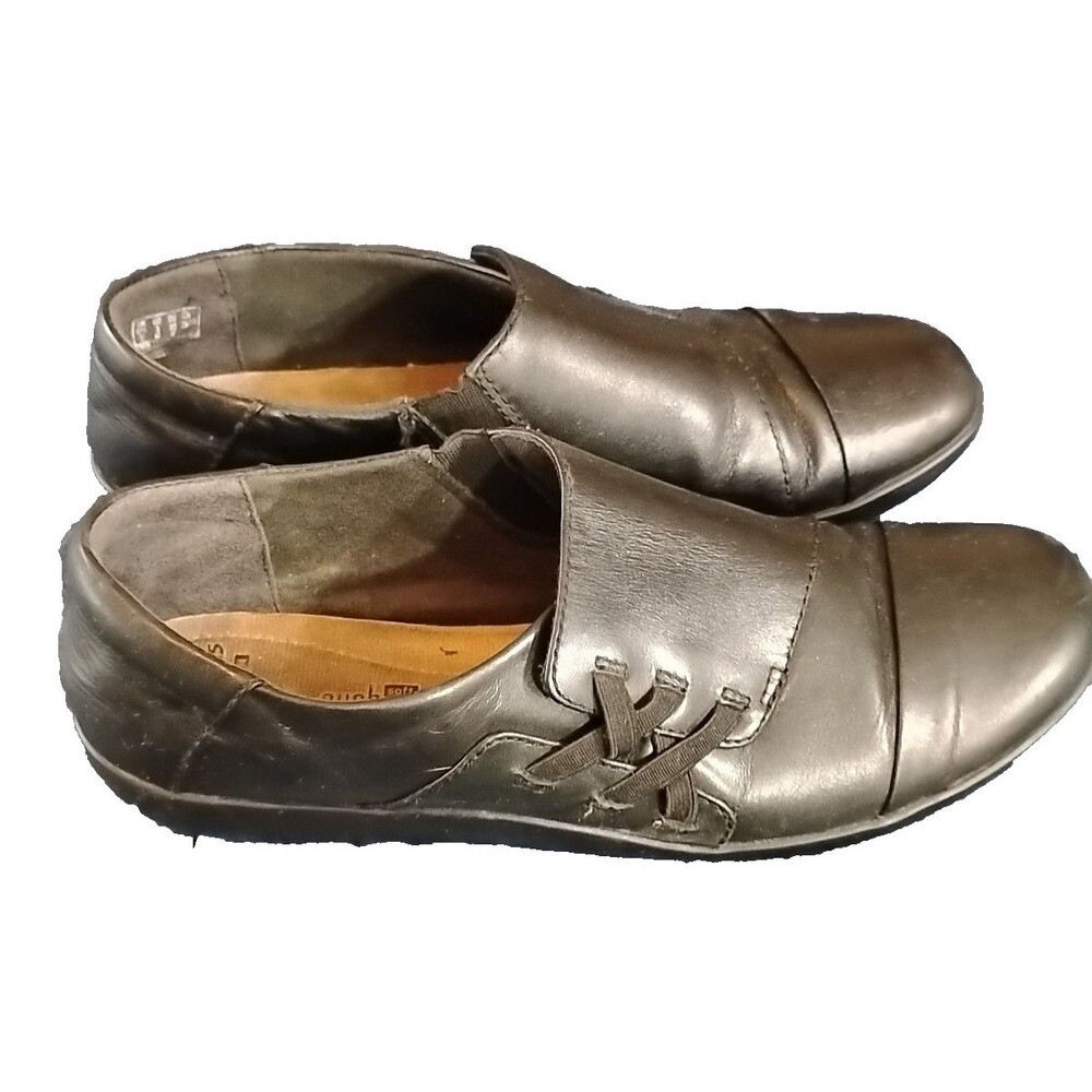 Clarks Collection Black Leather Slip-on Shoes Womens Size 9 Soft Cushion - Picture 3 of 8